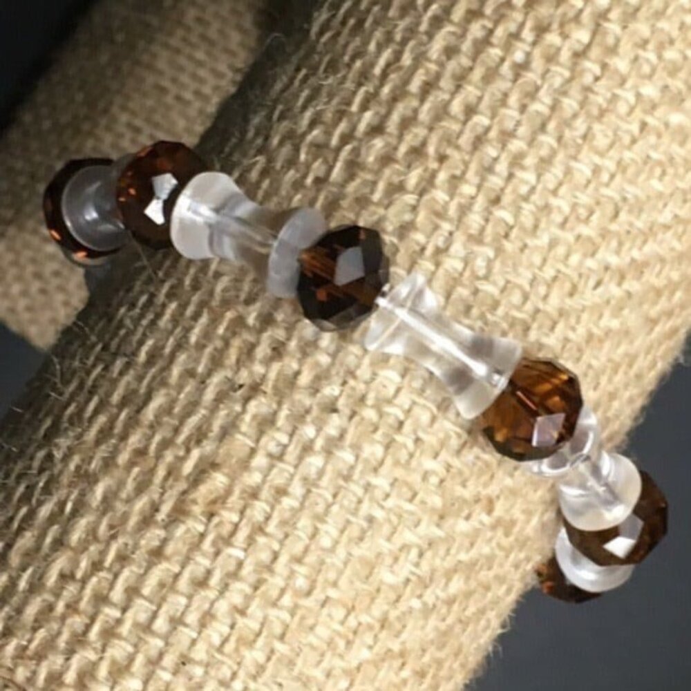 Stretch Bracelet Faceted Translucent Brown Concave Cylinder Retro 80s 90s Y2K